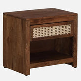 ONIJA  Sheesham Wood Bedside Table with Cane Drawer | Modern Storage Nightstand | Rattan Drawers Mid Century Night Stand for Living Room